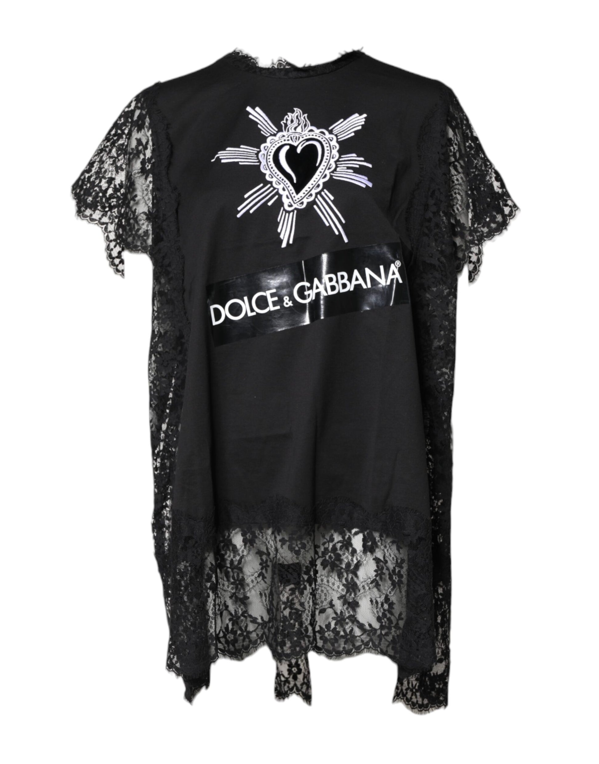 Black Lace Sheer Sacred Heart Crew Neck Top