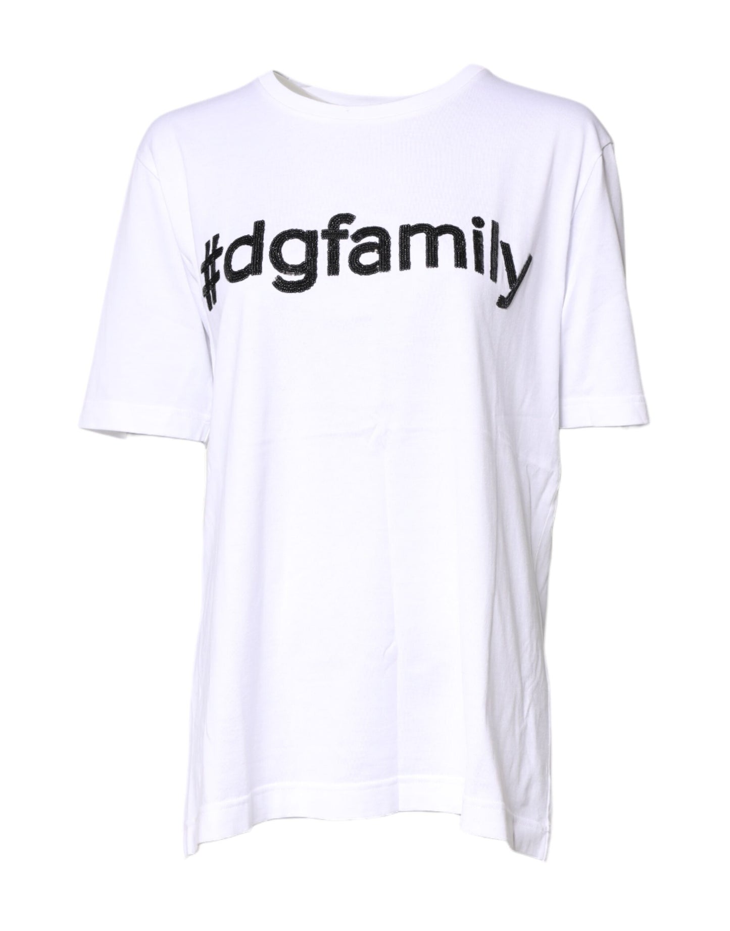White #DGFamily Print Cotton Crew Neck T-shirt