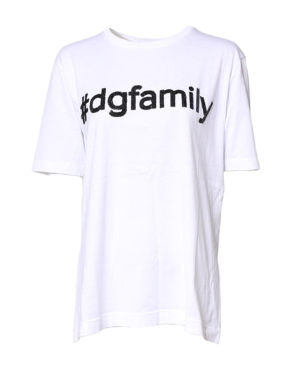 White #DGFamily Print Cotton Crew Neck T-shirt