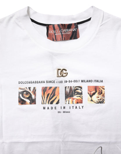 White Cotton Graphic Print Crew Neck T-shirt