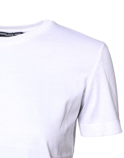 White Cotton Crew Neck Short Sleeves T-shirt