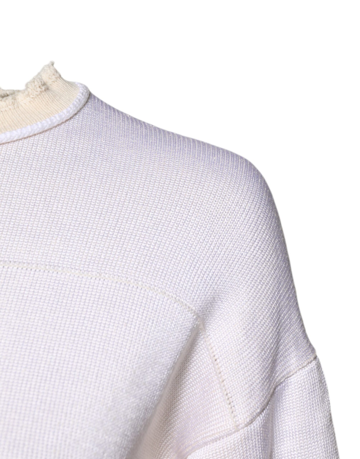 White Viscose Crew Neck Long Sleeves Pullover Sweater