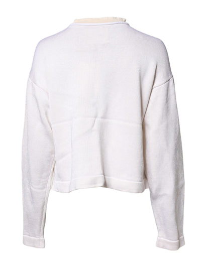 White Viscose Crew Neck Long Sleeves Pullover Sweater