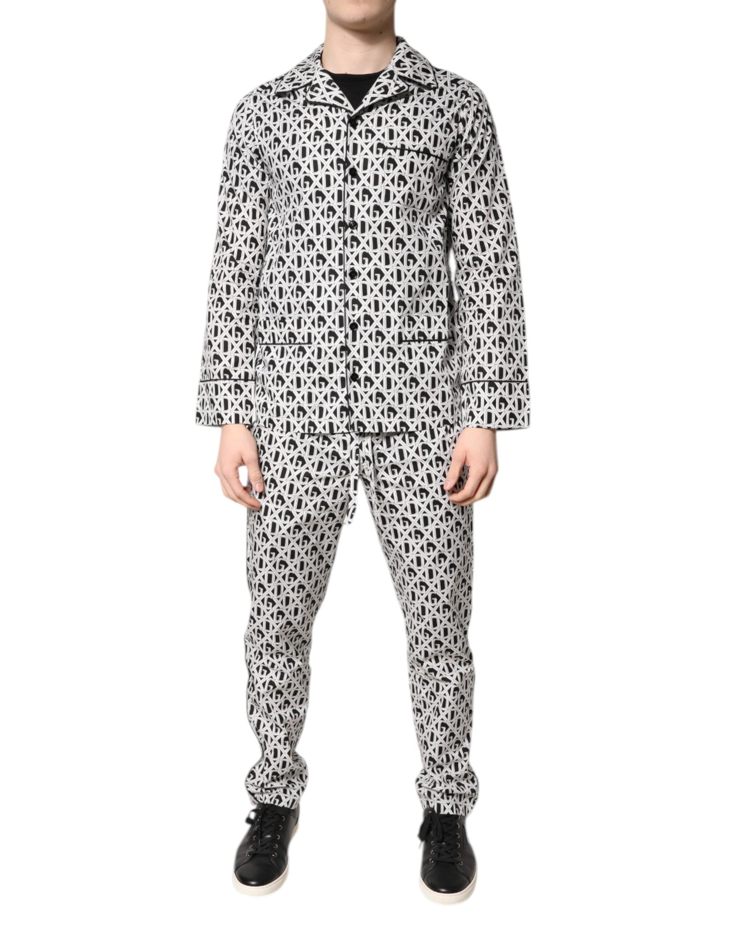 Black White DG Print Cotton Pajama Set Sleepwear