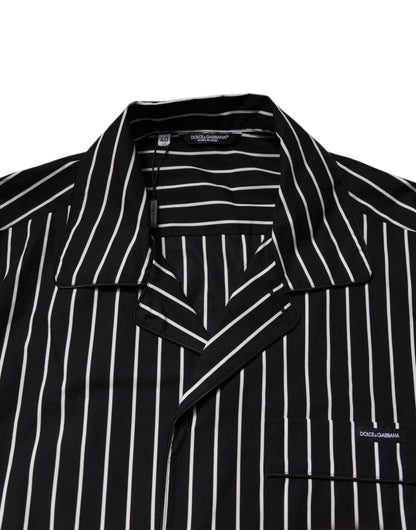 Black White Stripes Cotton Men Pajama Set Sleepwear