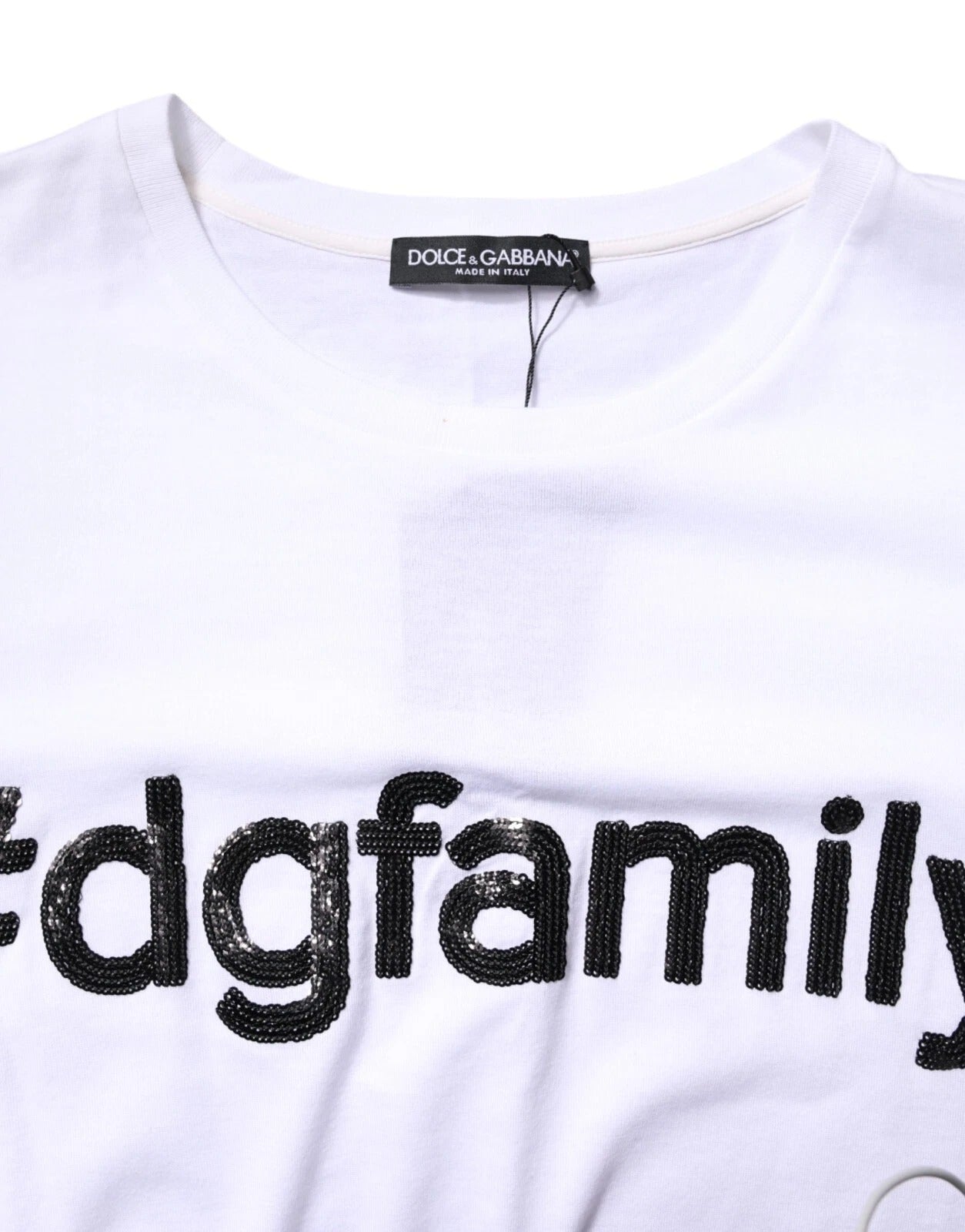 White #DGFamily Print Cotton Crew Neck T-shirt