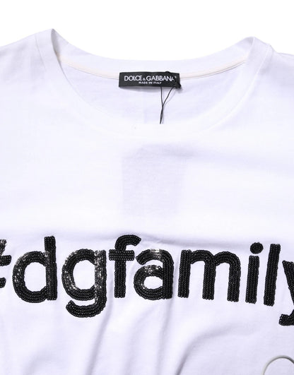 White #DGFamily Print Cotton Crew Neck T-shirt