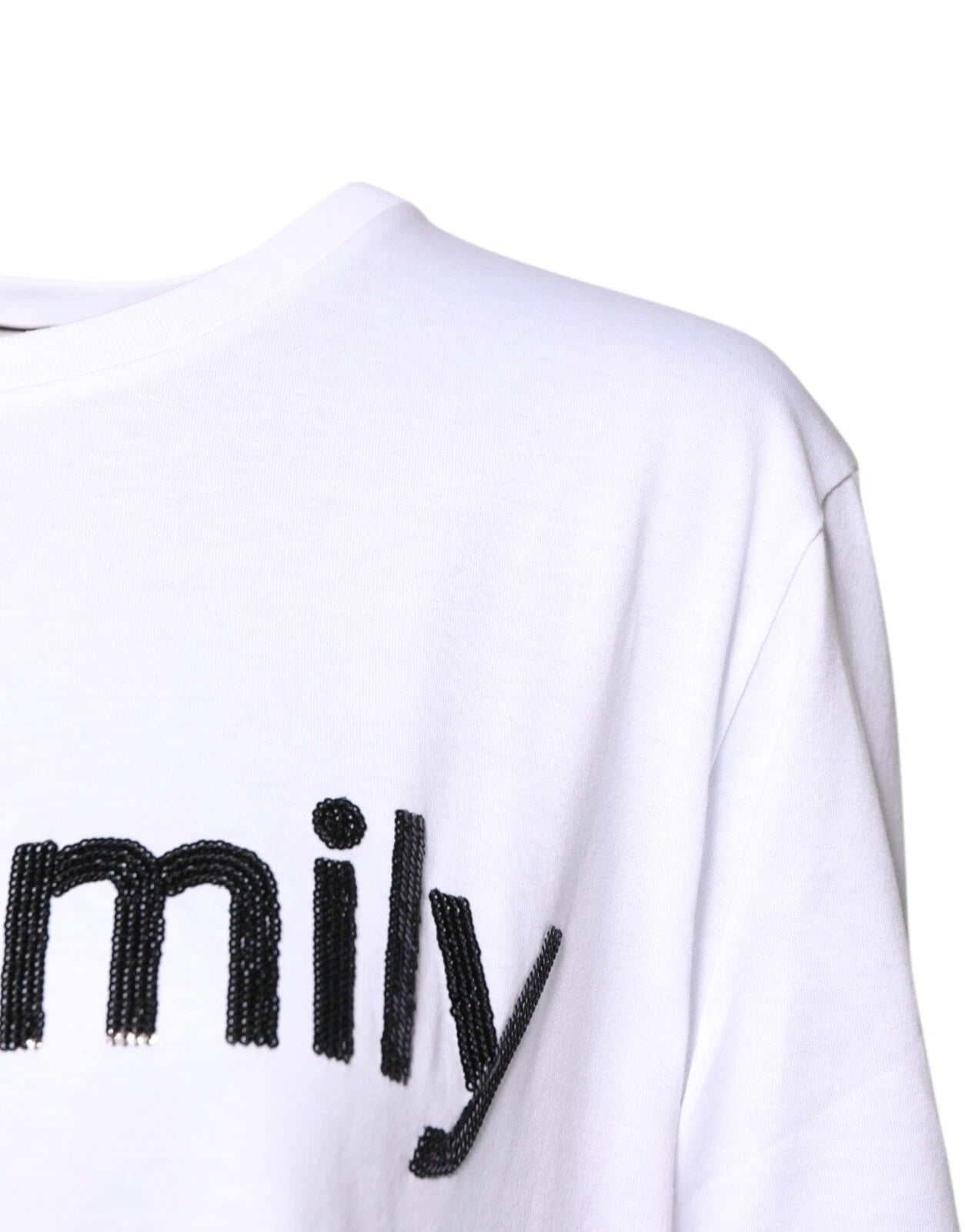 White #DGFamily Print Cotton Crew Neck T-shirt
