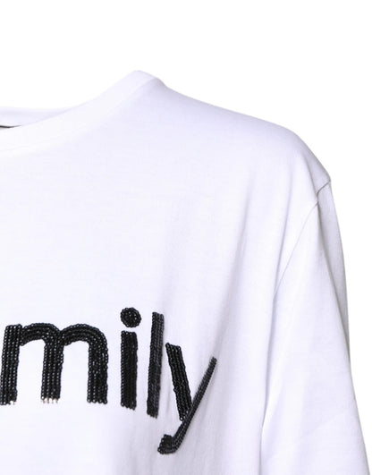 White #DGFamily Print Cotton Crew Neck T-shirt
