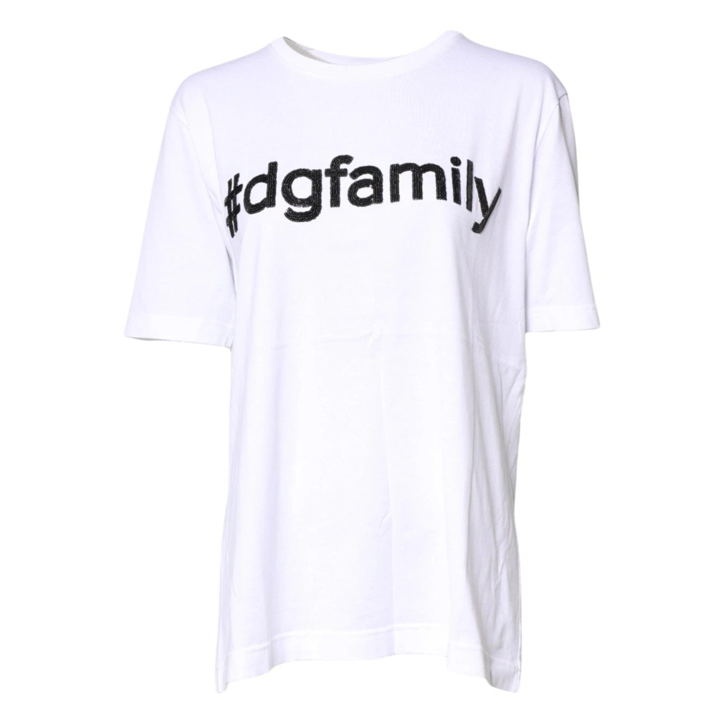 White #DGFamily Print Cotton Crew Neck T-shirt