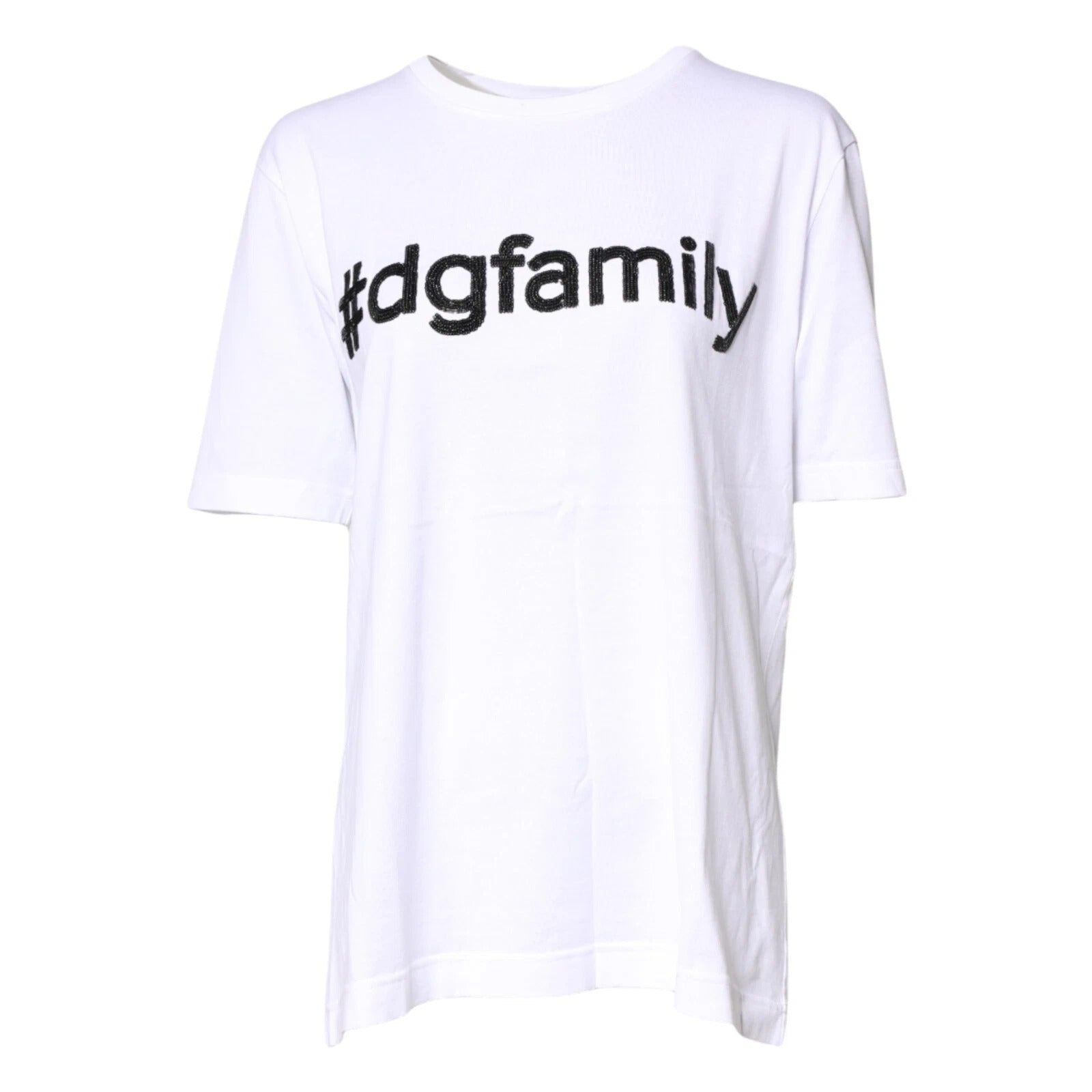 White #DGFamily Print Cotton Crew Neck T-shirt