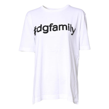 White #DGFamily Print Cotton Crew Neck T-shirt