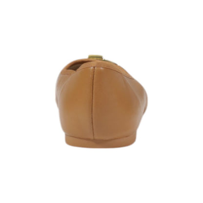Beige Leather Flat Shoe