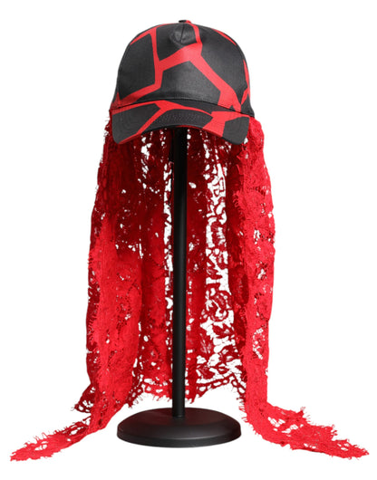Red Black Lace Tulle Cotton Baseball Cap