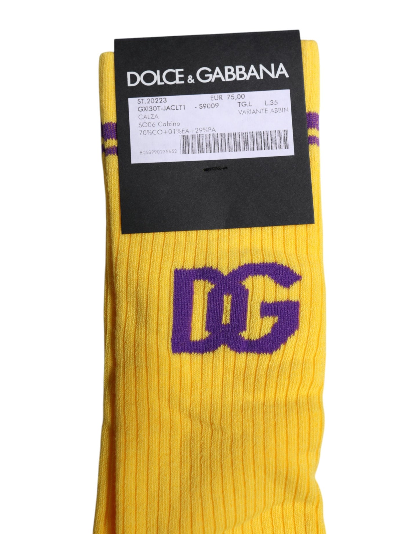Yellow Cotton DG Logo Mid Calf Socks