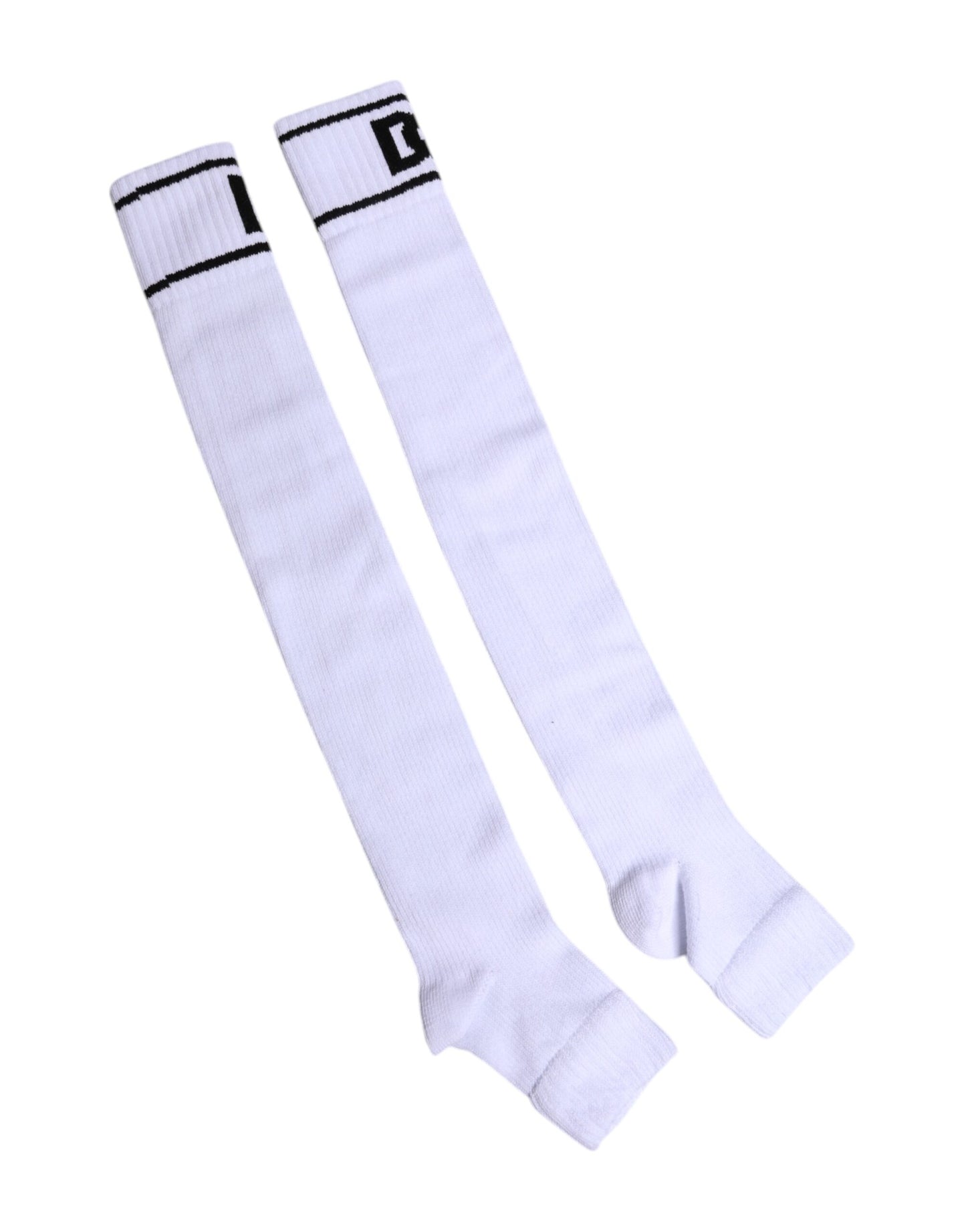 White Cotton DG Logo Print Open Toe Socks