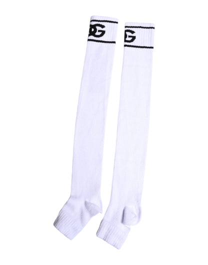 White Cotton DG Logo Print Open Toe Socks