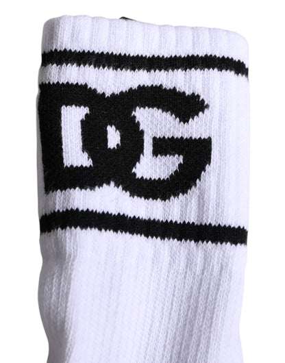 White Cotton DG Logo Print Open Toe Socks