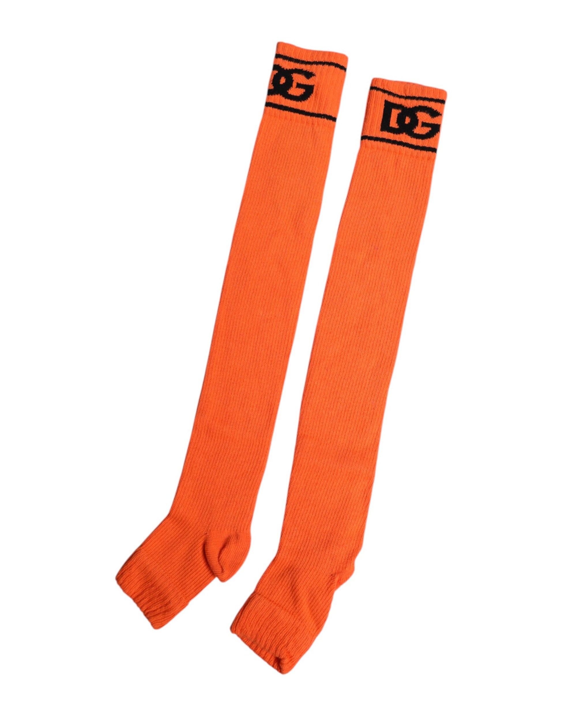 Orange Cotton DG Logo Print Open Toe Socks