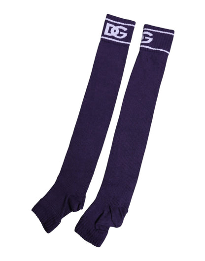 Purple Cotton DG Logo Print Open Toe Socks