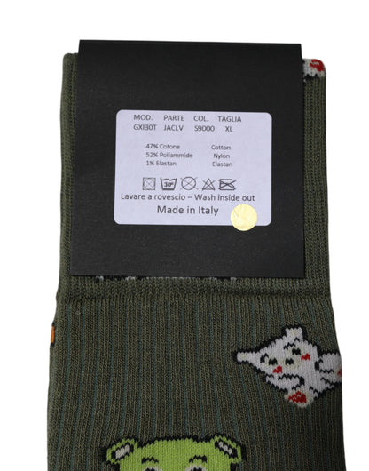Green Nylon DG Bear Printed Mid Calf Socks