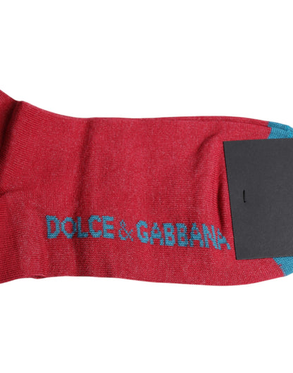 Red Cotton DG Logo Print Mid Calf Socks