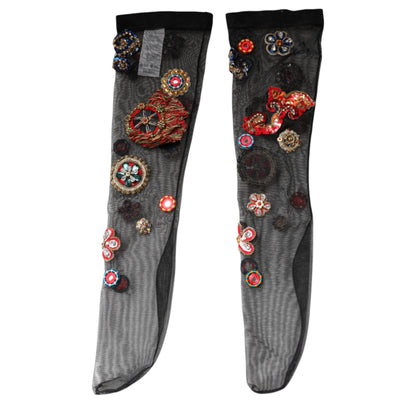 Black Stretch Carretto Crystal Stockings Socks