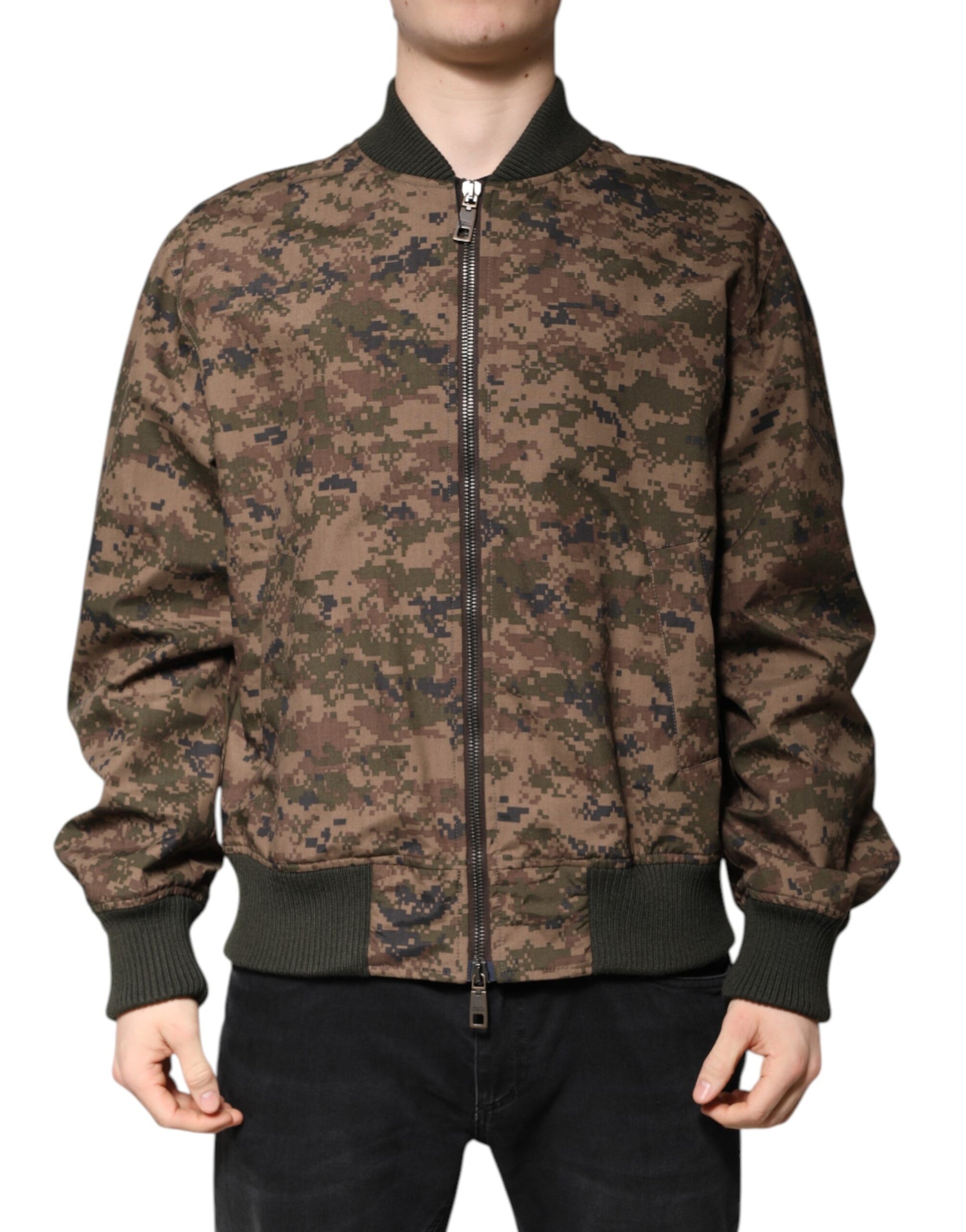 Brown Camouflage Bomber Full Zip Jacket