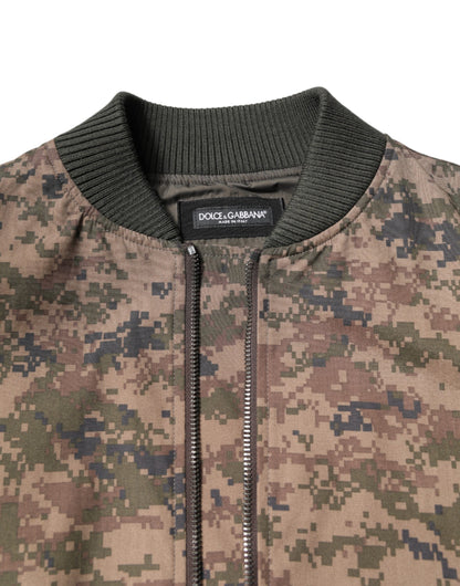 Brown Camouflage Bomber Full Zip Jacket