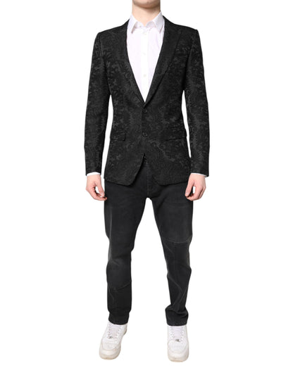 Black Floral Jacquard Coat Jacket Blazer