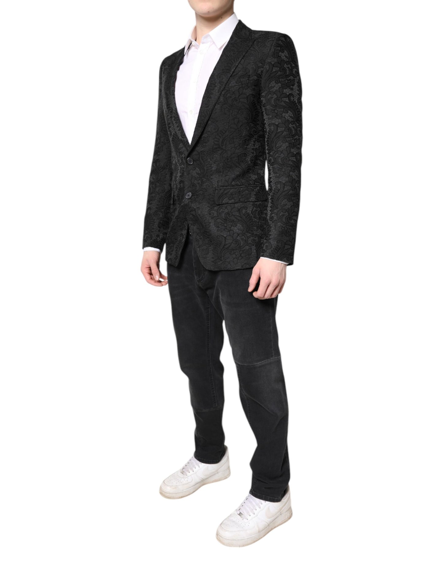 Black Floral Jacquard Coat Jacket Blazer