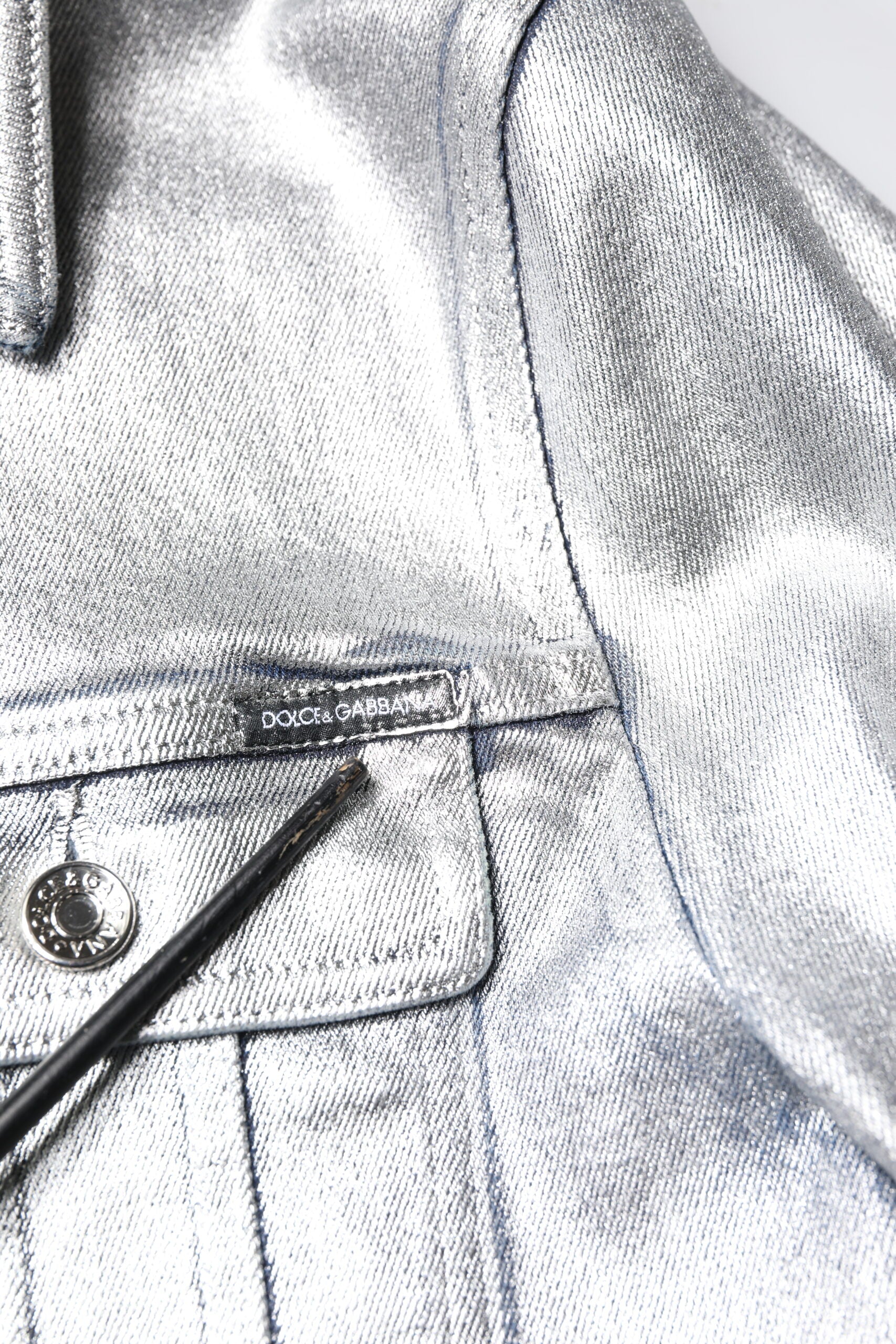 Silver Cotton Button Down Denim Biker Jacket