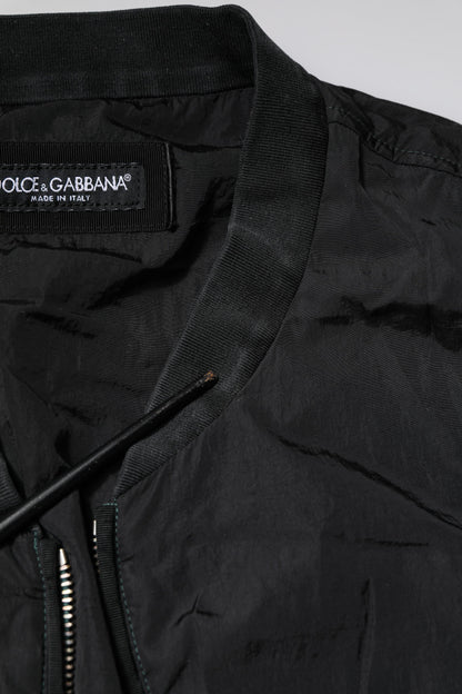 Black Nylon Logo Full Zip Bomber Jacket