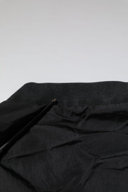 Black Nylon Logo Full Zip Bomber Jacket