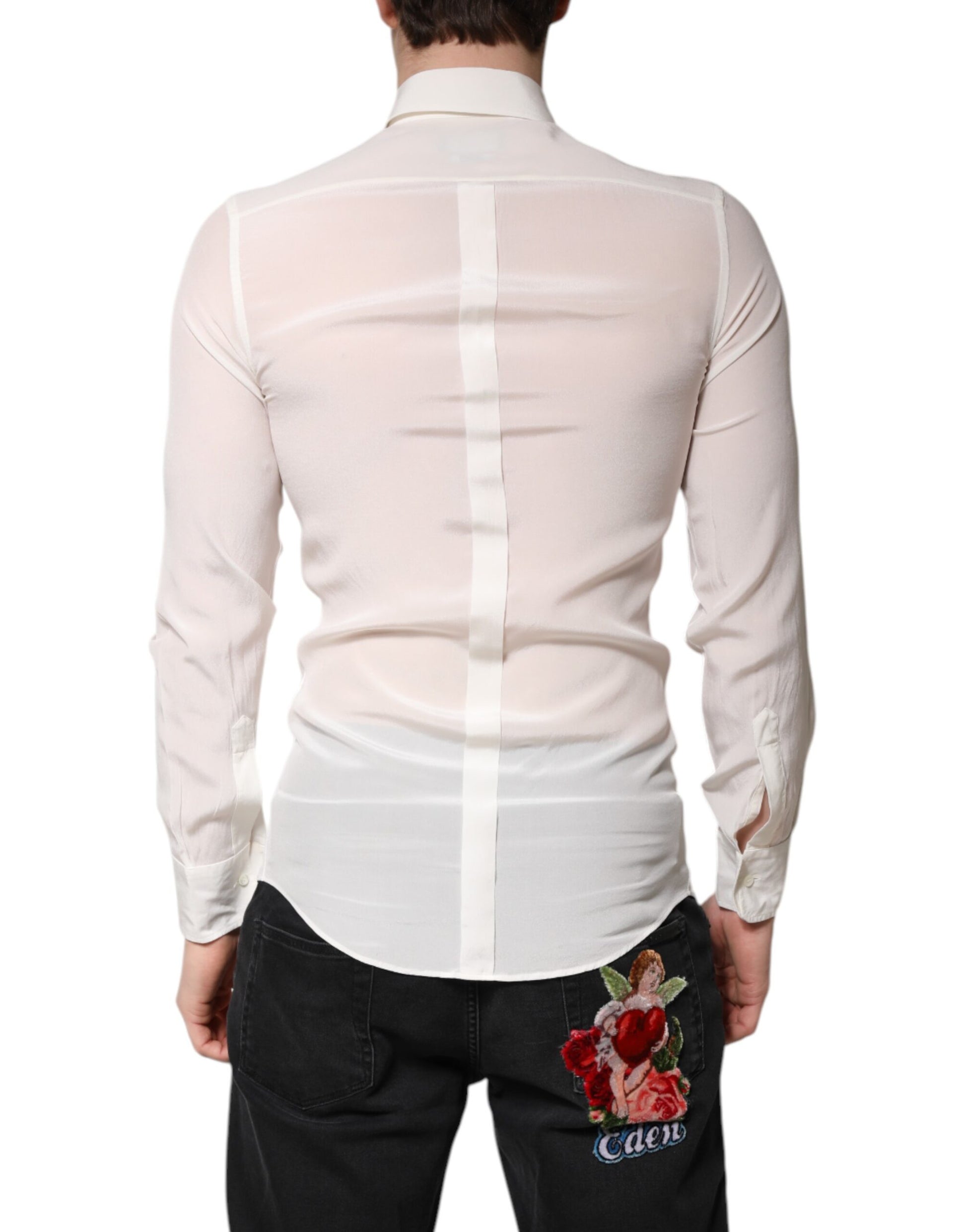 White Silk GOLD Dress Formal Collared Shirt