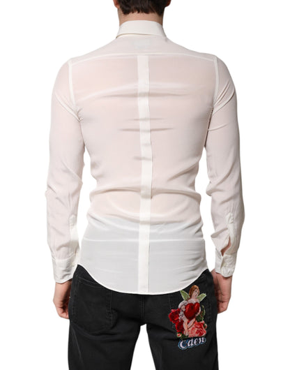 White Silk GOLD Dress Formal Collared Shirt