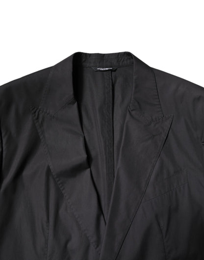 Black Cotton Single Breasted 2 Piece Suit