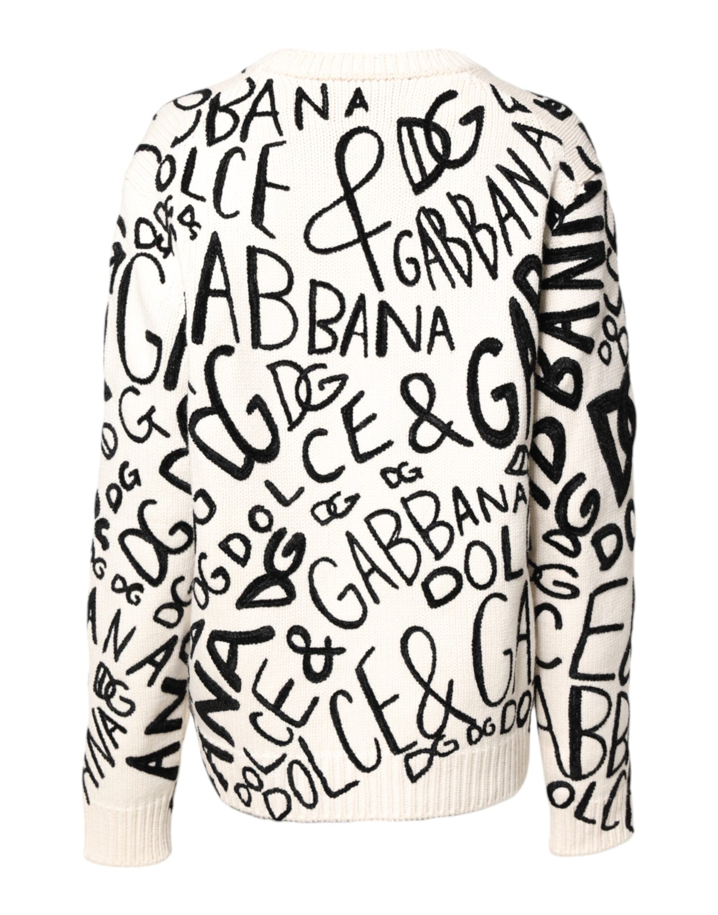 White Black Logo Print Women Pullover Sweater