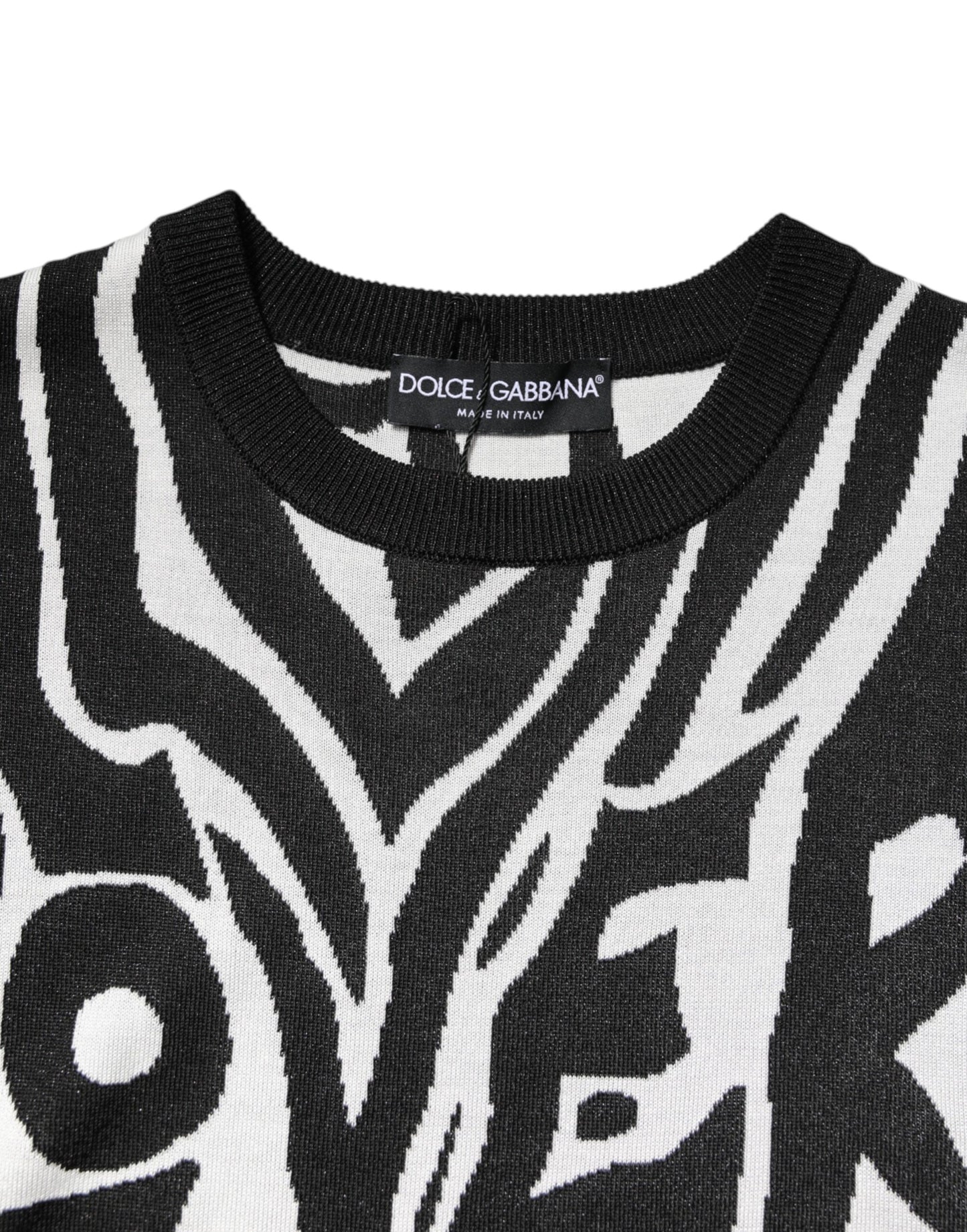 Black White Print Women Pullover Sweater