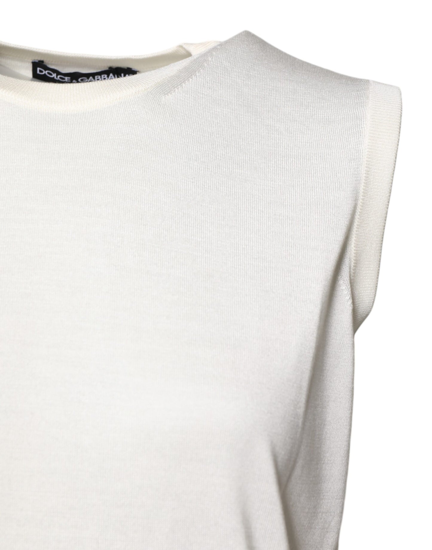 White Silk Round Neck Sleeveless Tank Top