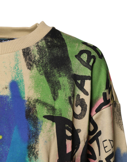 Multicolor Print Cotton Pullover Sweater