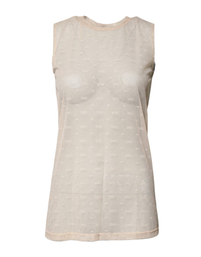 Ivory Nylon Logo See Through Sleeveless Tank Top