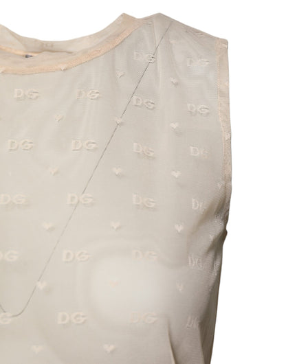 Ivory Nylon Logo See Through Sleeveless Tank Top