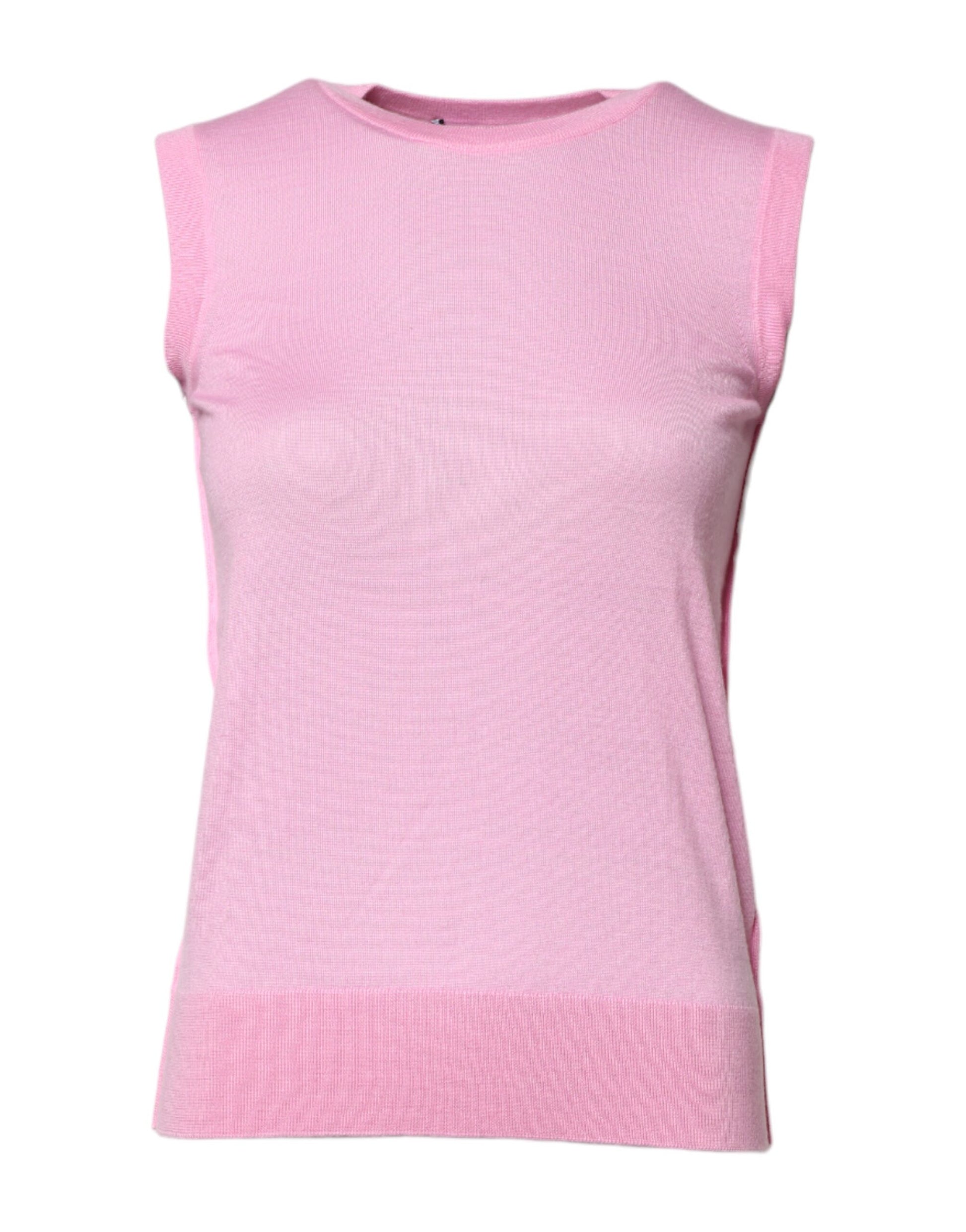 Pink Cashmere Round Neck Sleeveless Tank Top