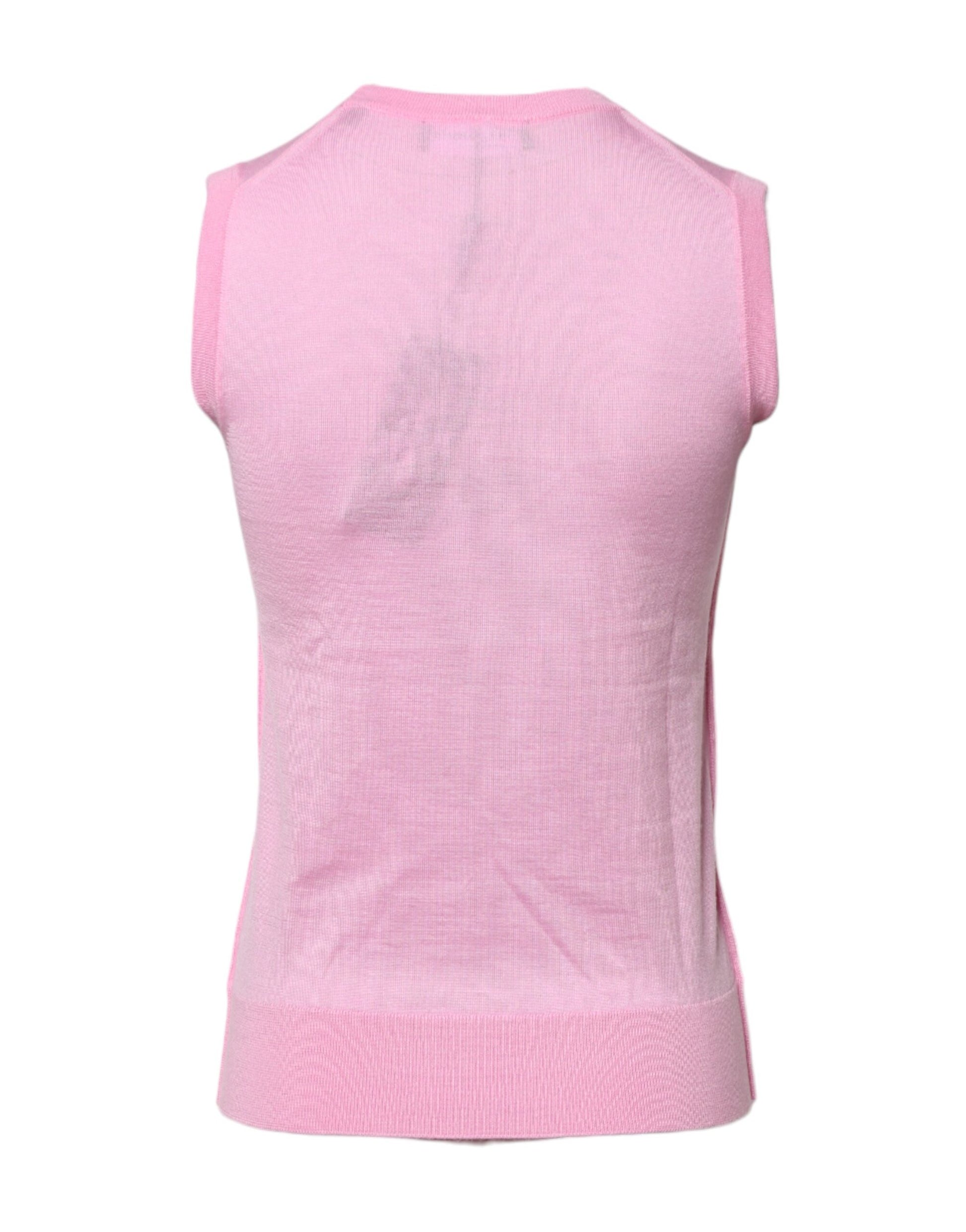 Pink Cashmere Round Neck Sleeveless Tank Top