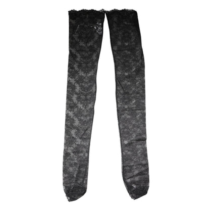 Black Floral Lace Cotton Stretch Stockings Socks