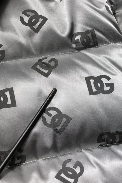 Silver Logo Full Zip Hooded Quilted Jacket