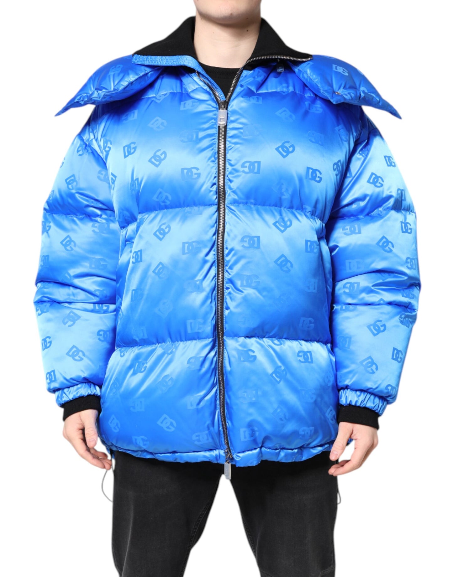 Blue Logo Full Zip Hooded Quilted Jacket