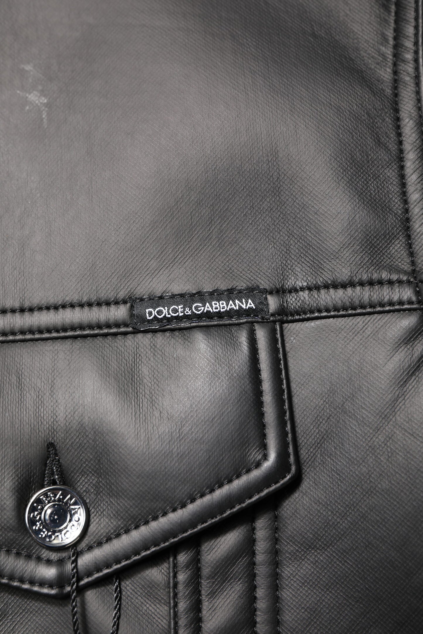 Black Polyester Button Down Biker Jacket