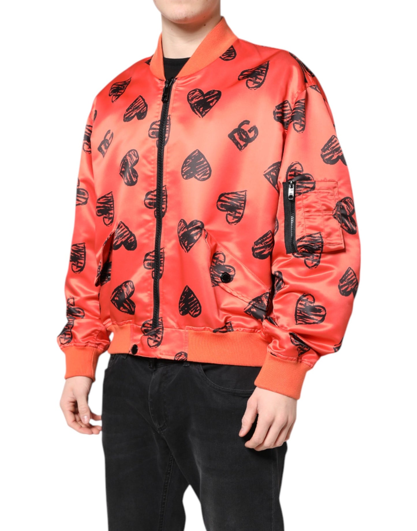 Orange DG Heart Full Zip Men Bomber Jacket